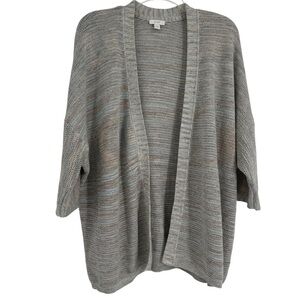 J.Jill Cardigan Sweater Size XL Blue Tan Marled Dolman Sleeves Cotton Cocoon